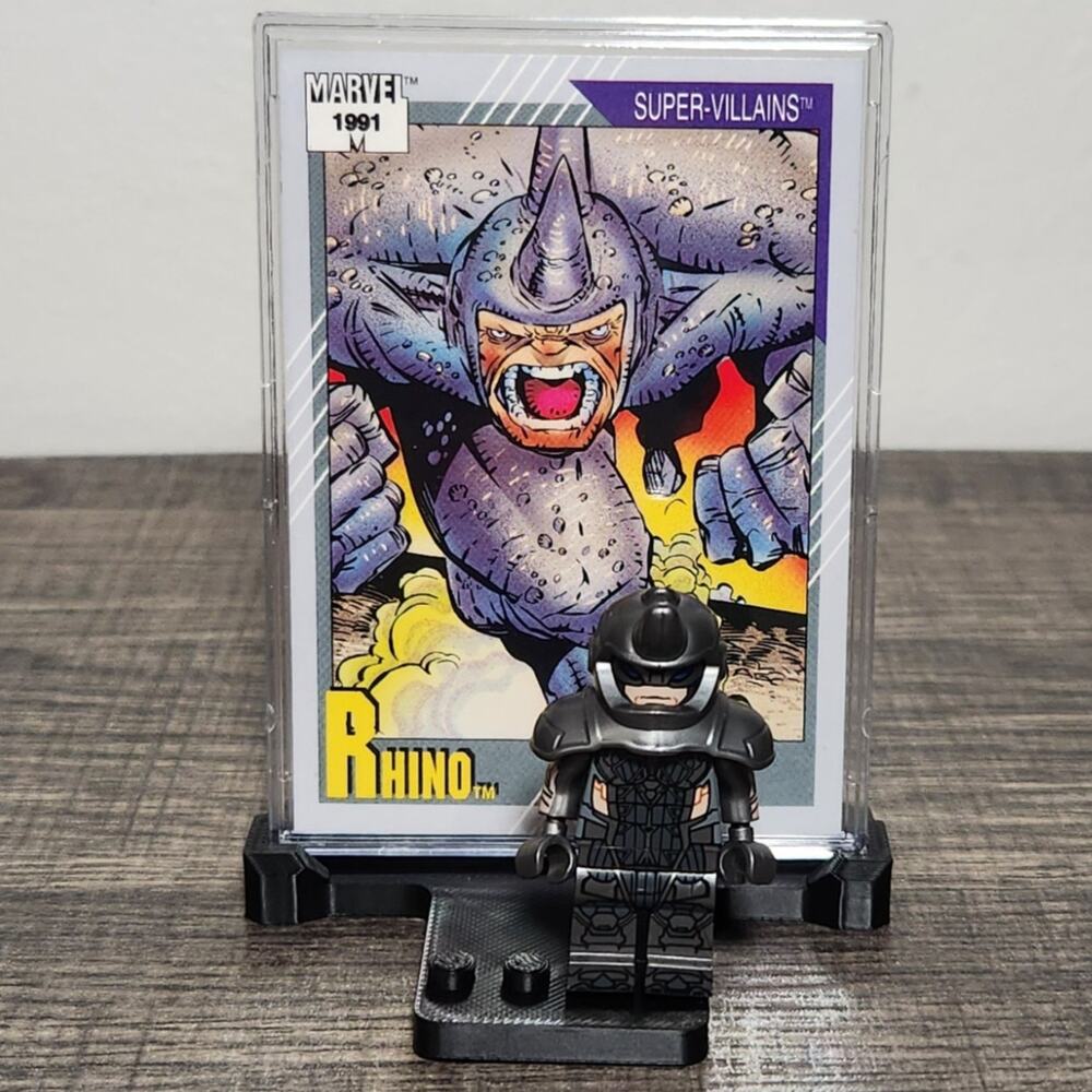 Marvel Super Villains 1991 Rhino Card + Custom Minifigure And Stand Pre-owned